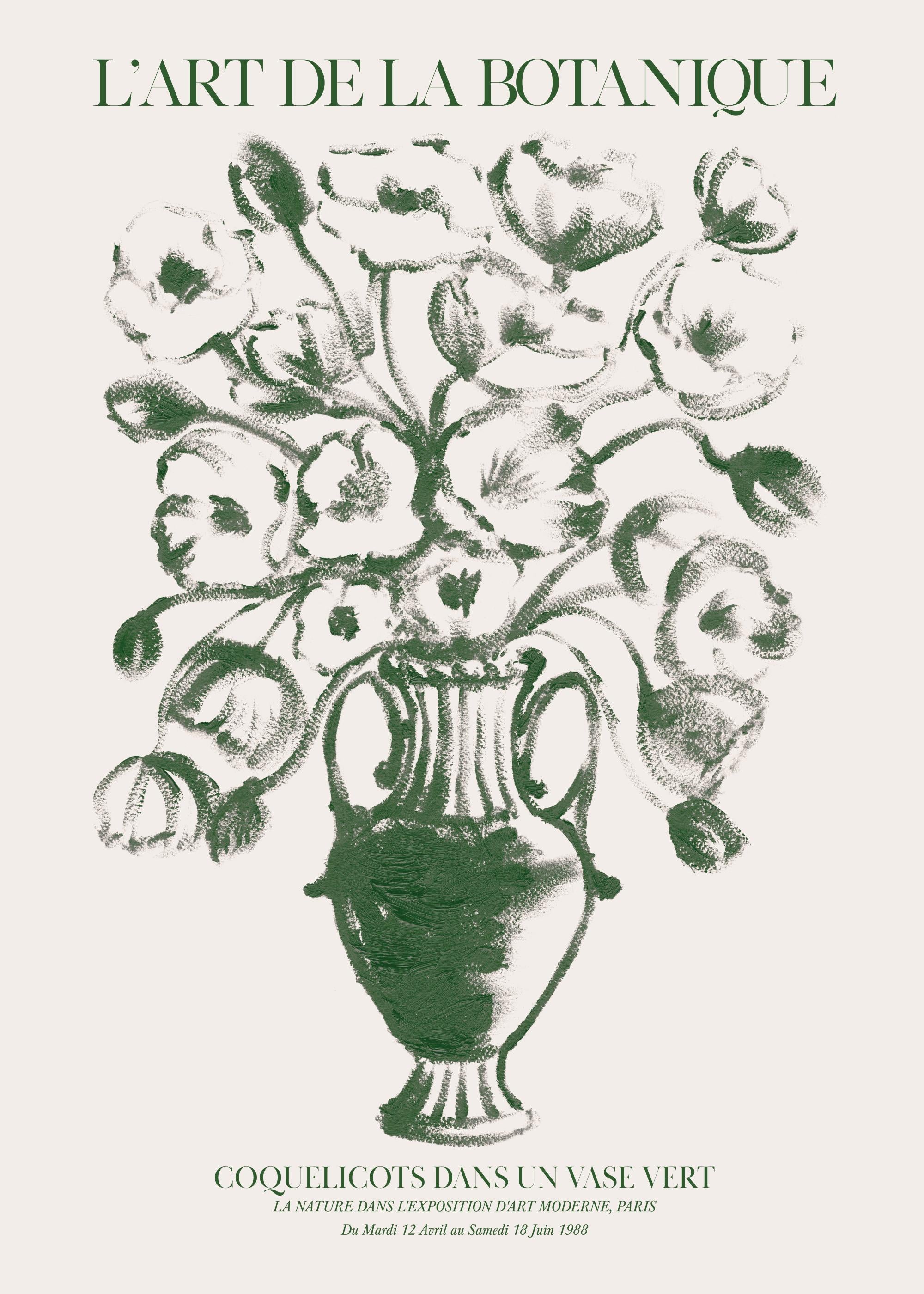 Green Vase Poppies Print
