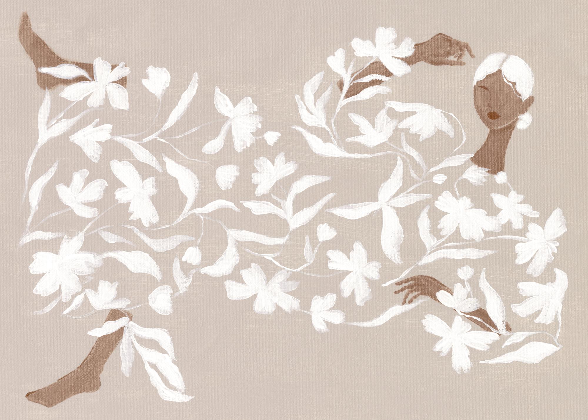 Lady in White Floral Dress Print