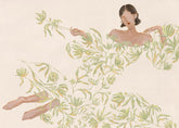 Lady in Green Floral Dress Print