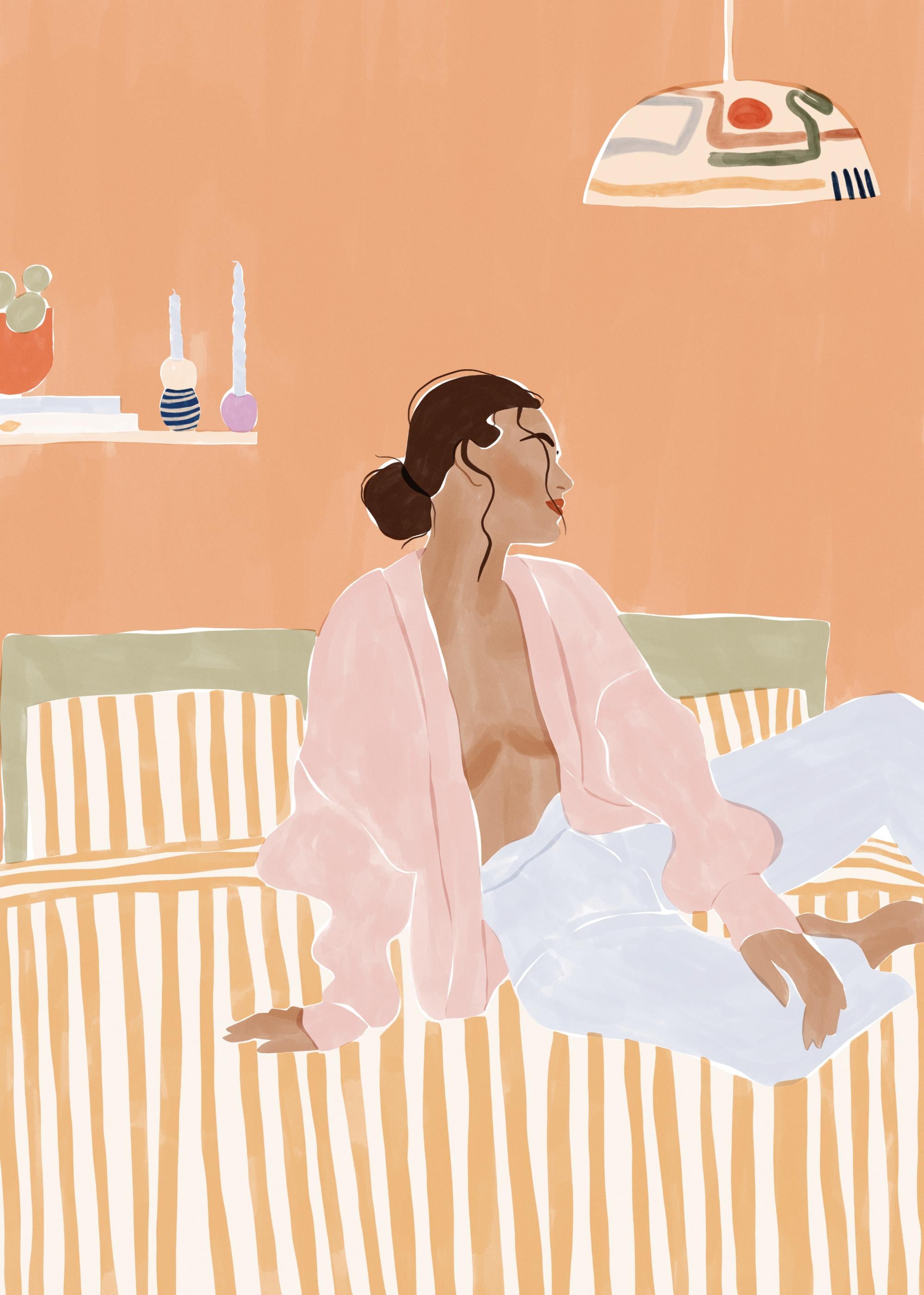 Ivy Green - Woman Lounging on the Bed Print