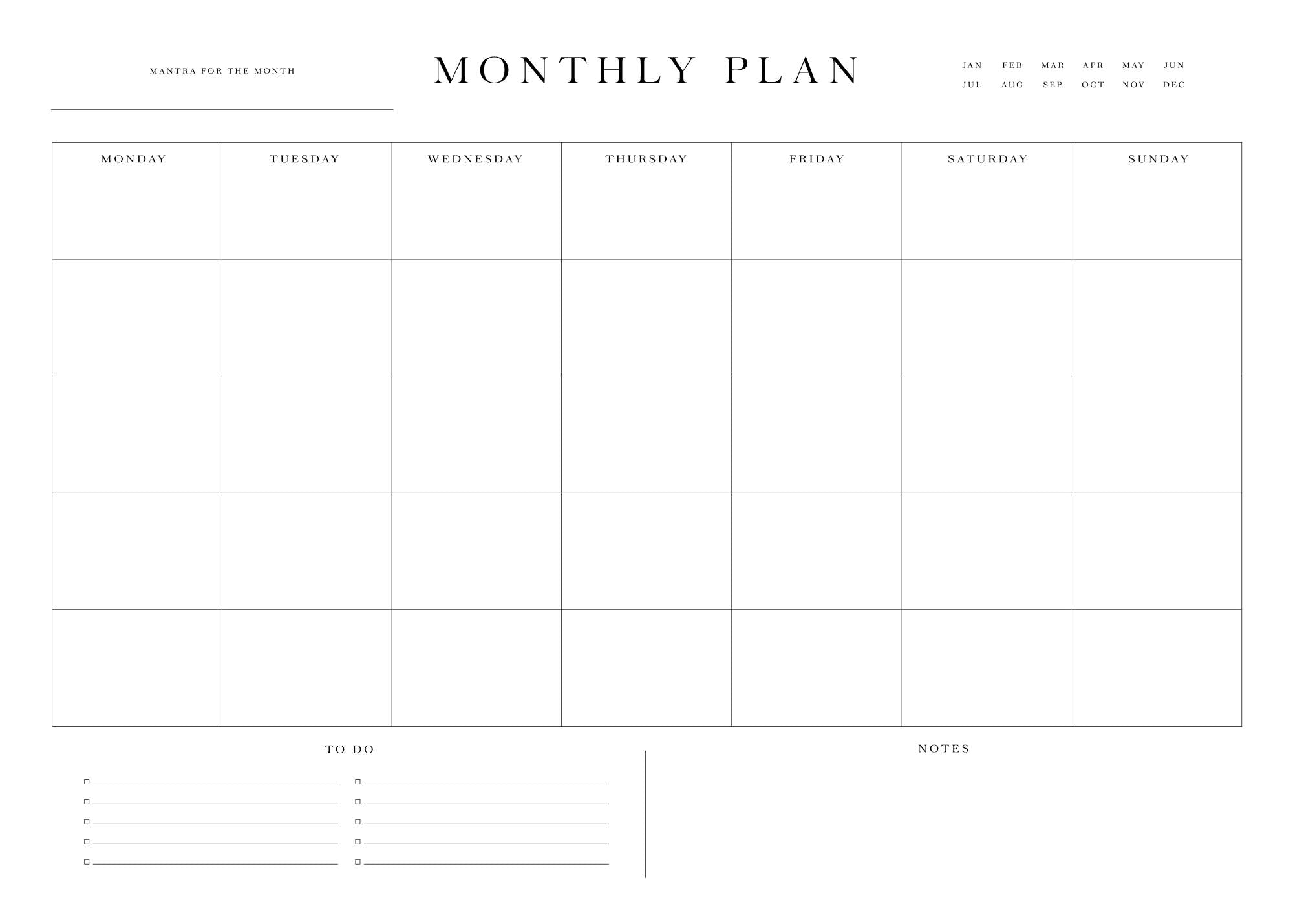 Monthly Planner Print