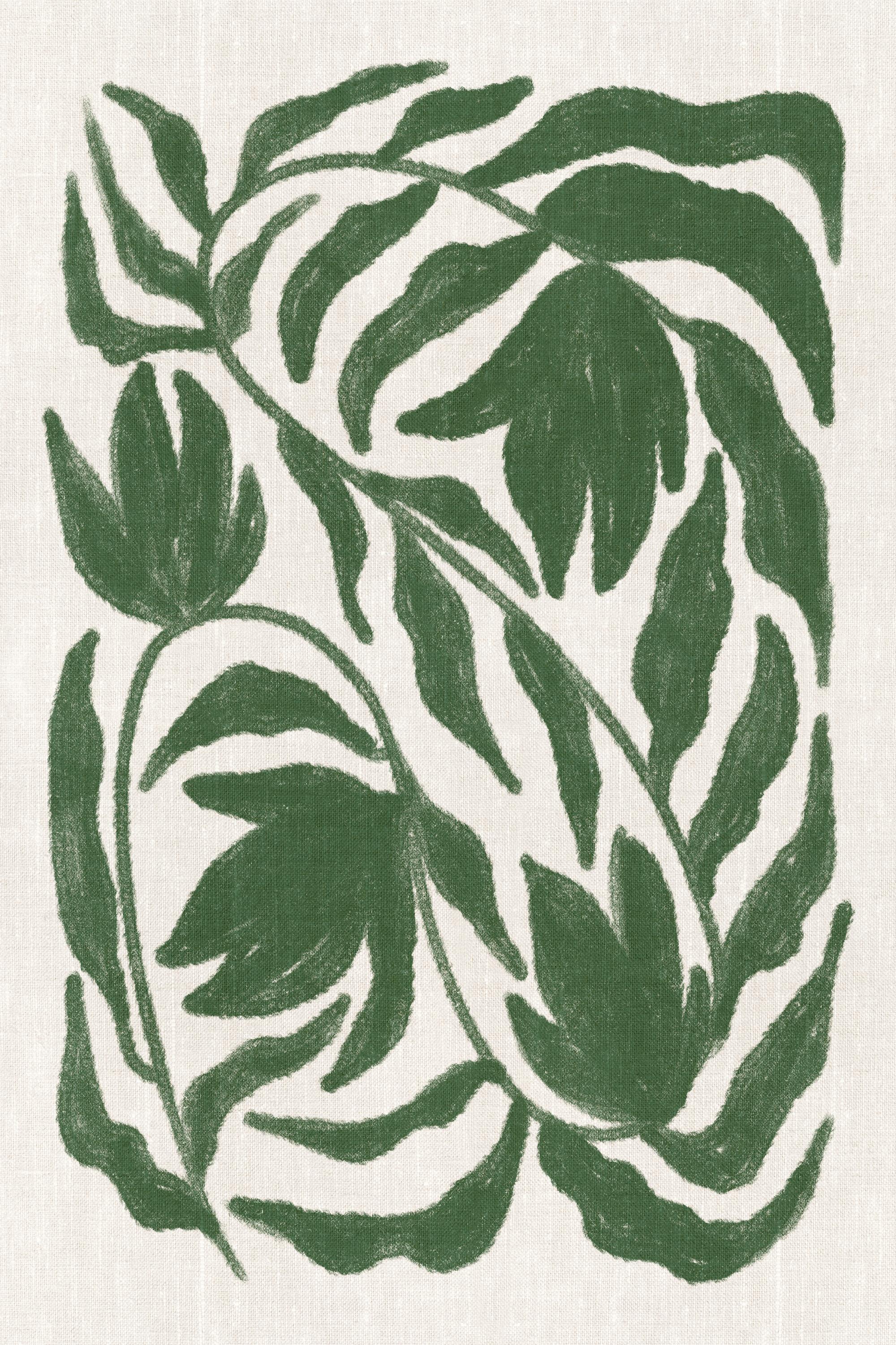 Green Botanical on Linen Print