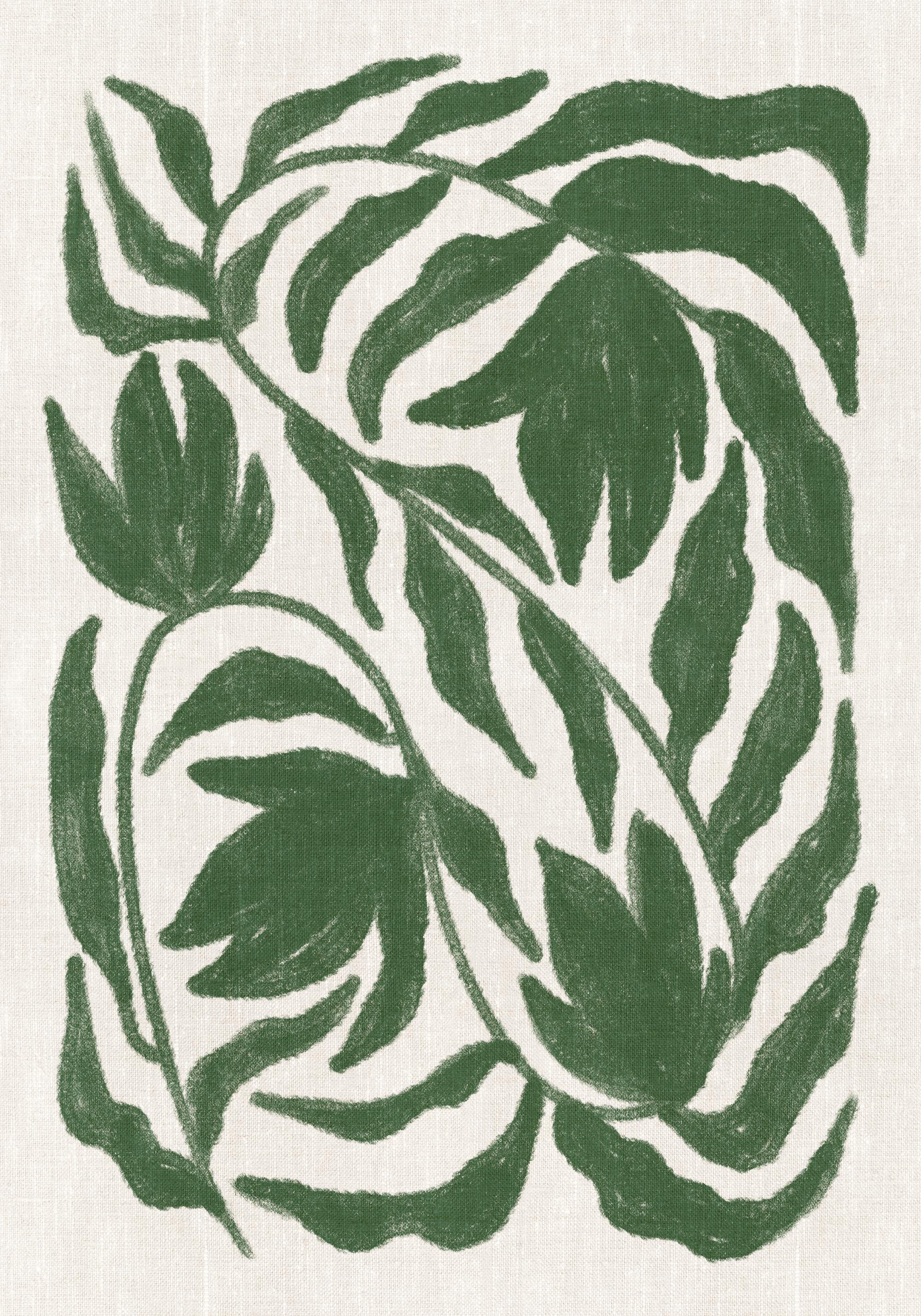 Green Botanical on Linen Print