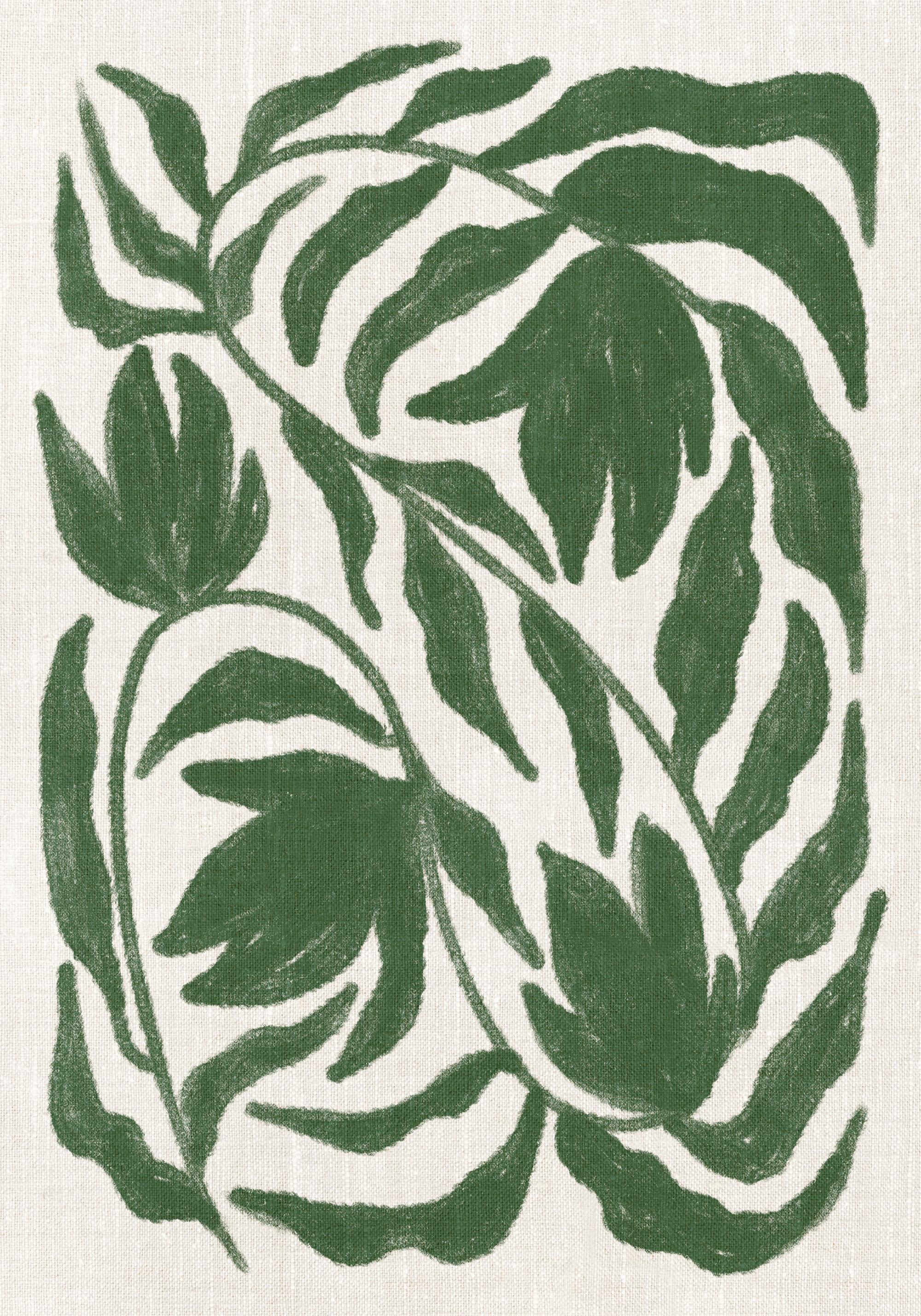 Green Botanical on Linen Print