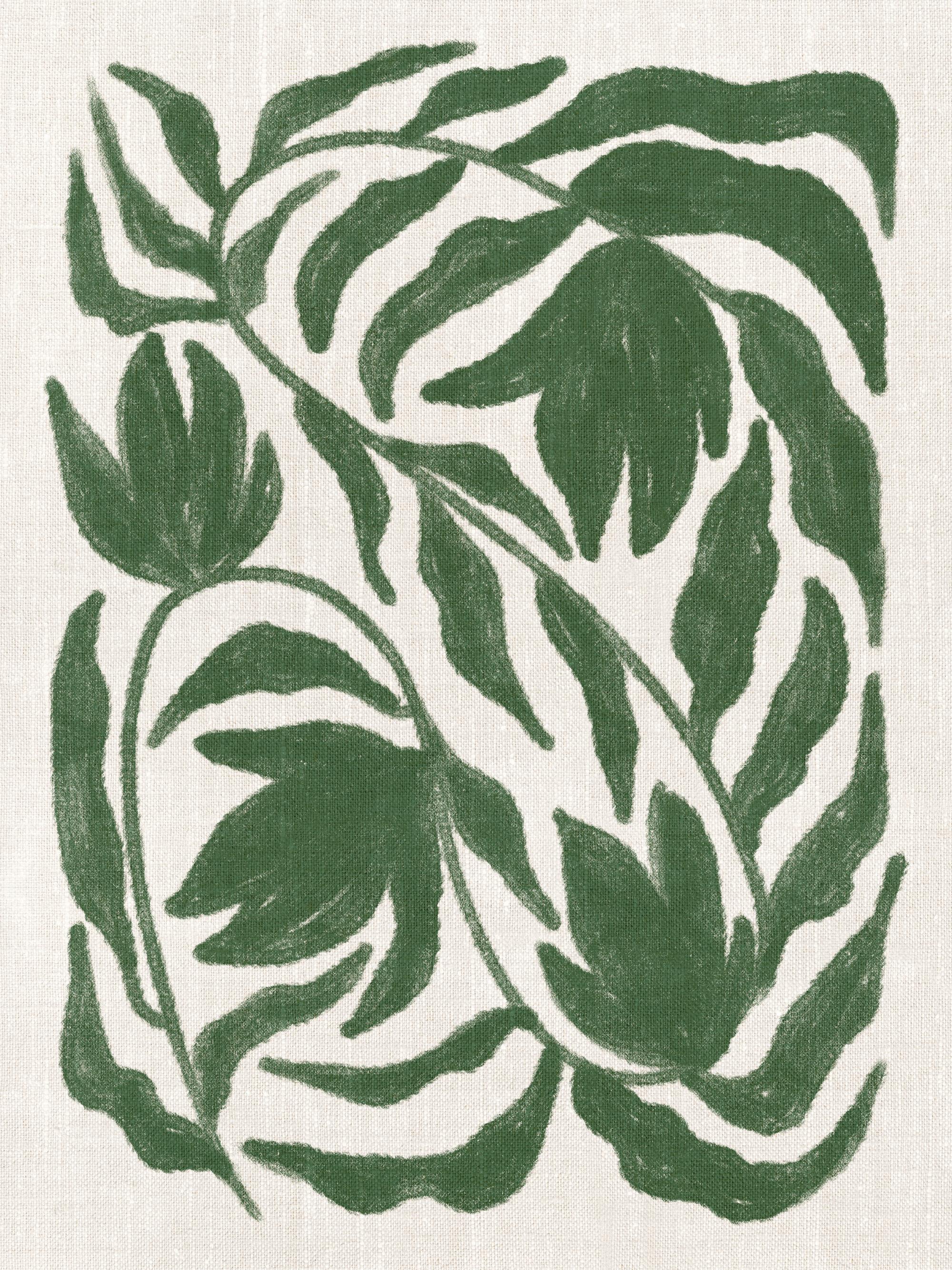 Green Botanical on Linen Print