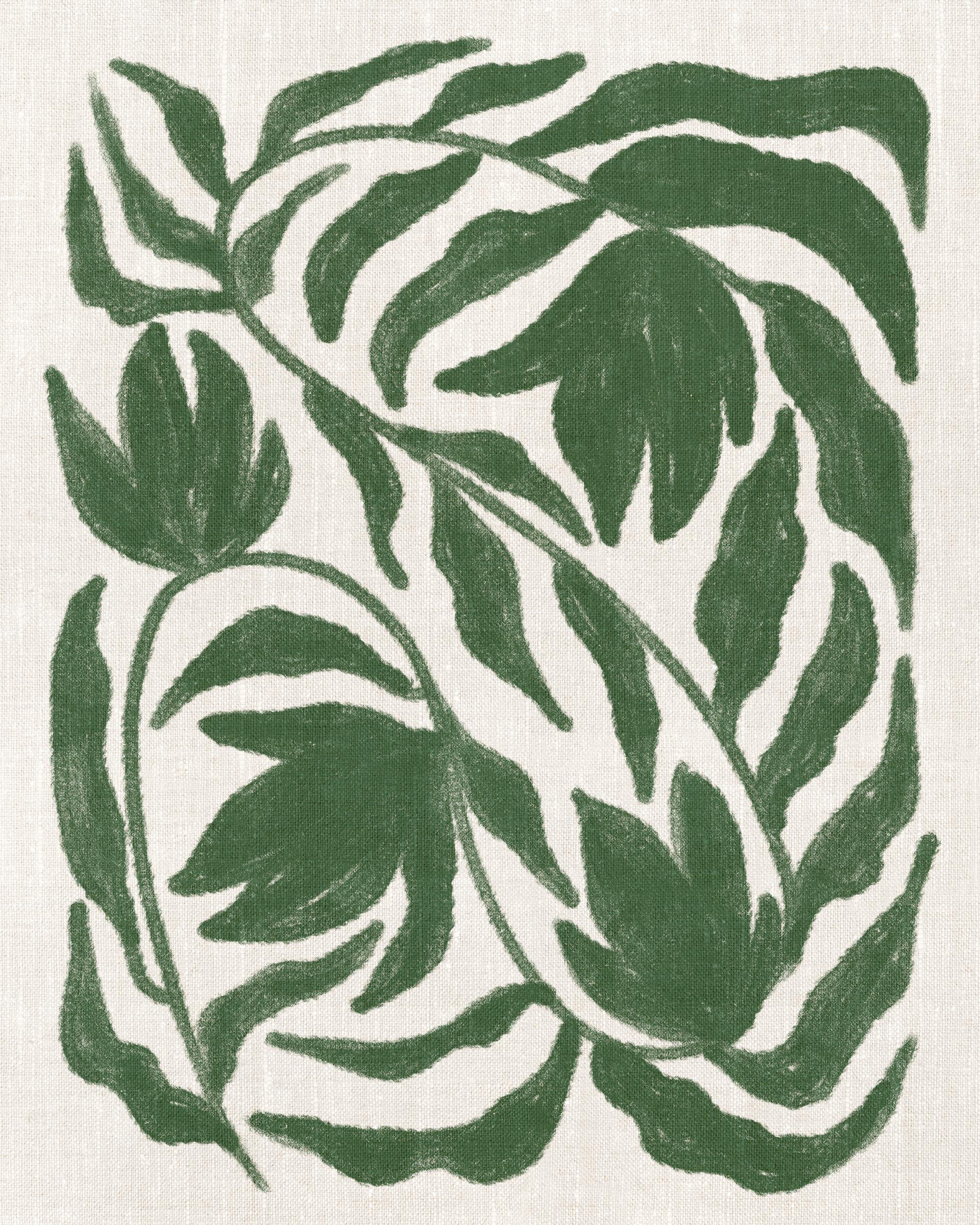 Green Botanical on Linen Print
