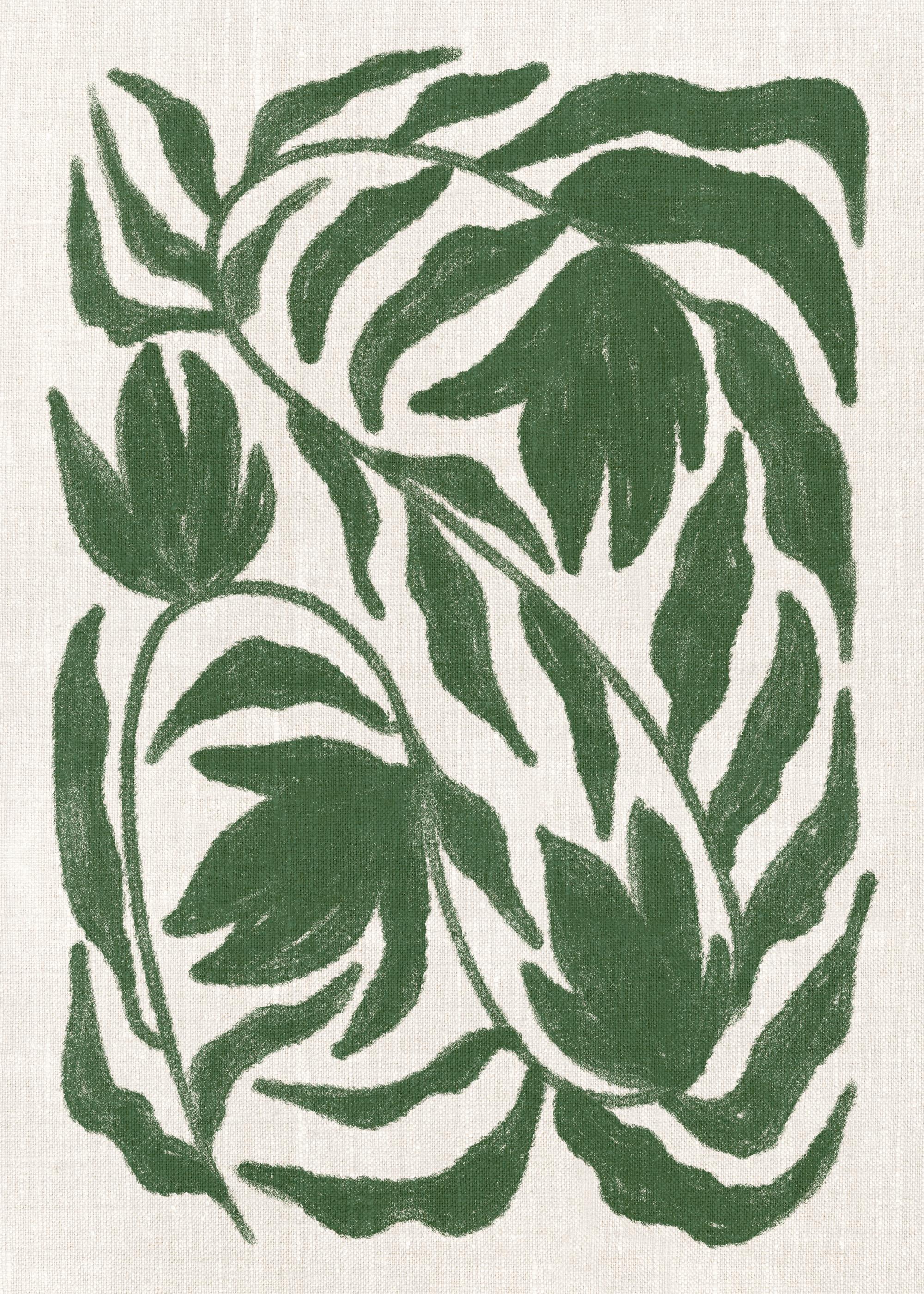 Green Botanical on Linen Print