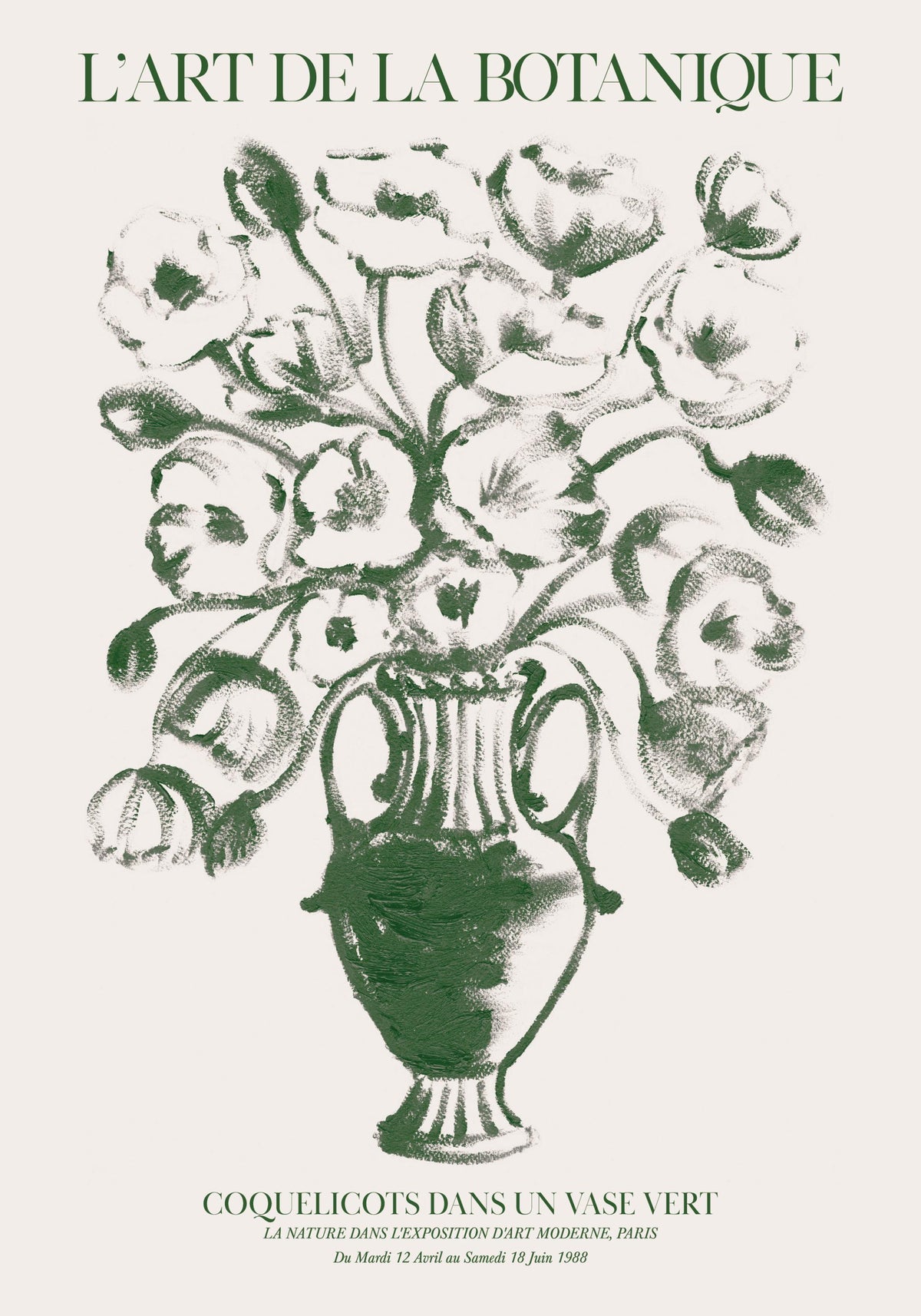 Green Vase Poppies Print