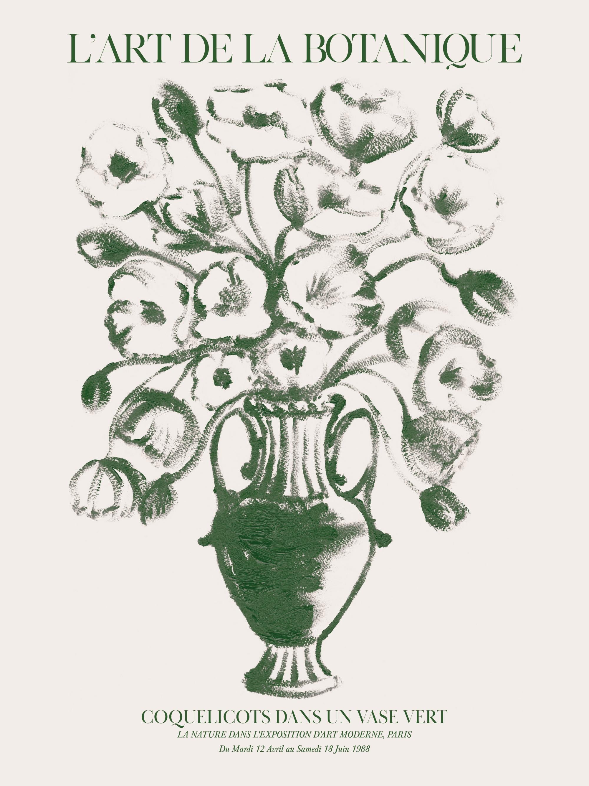 Green Vase Poppies Print