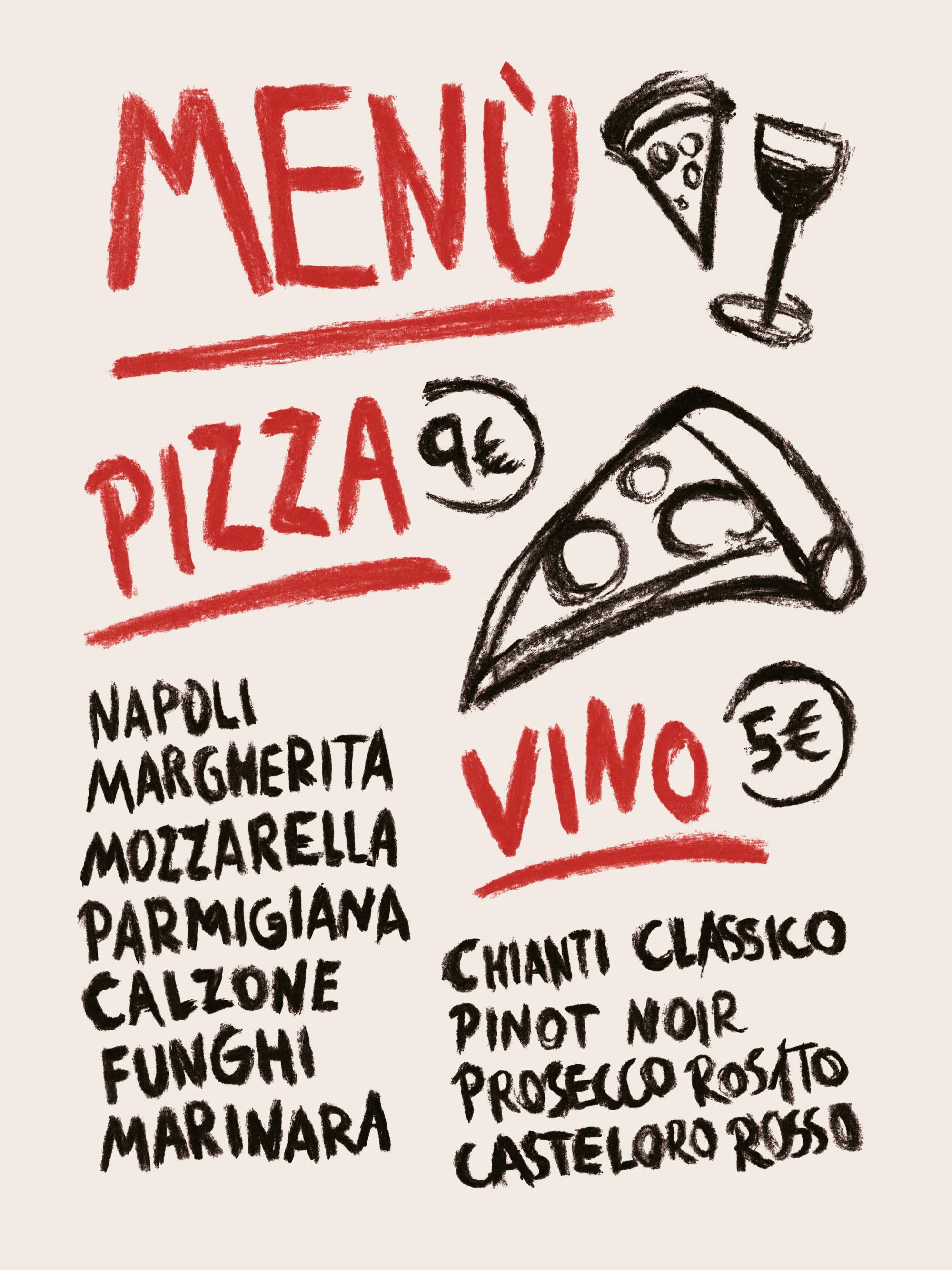 Pizza Vino Menu Print