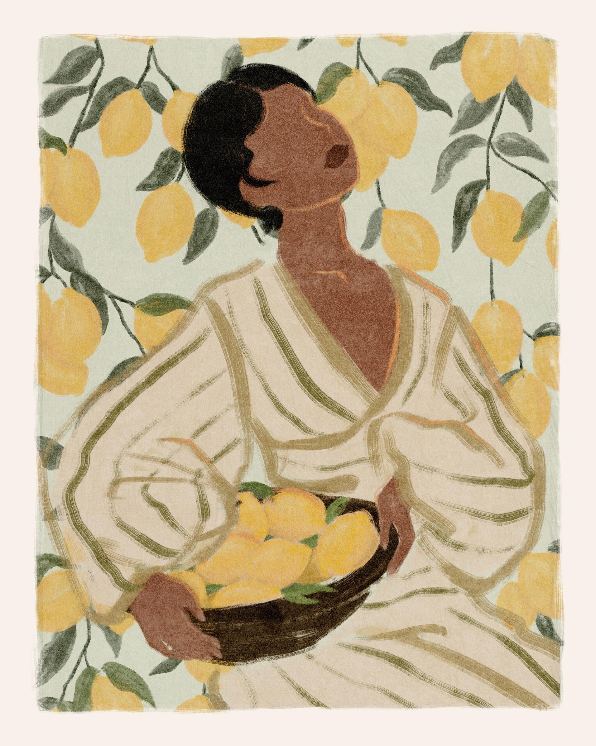 Woman in Citrus Garden Print