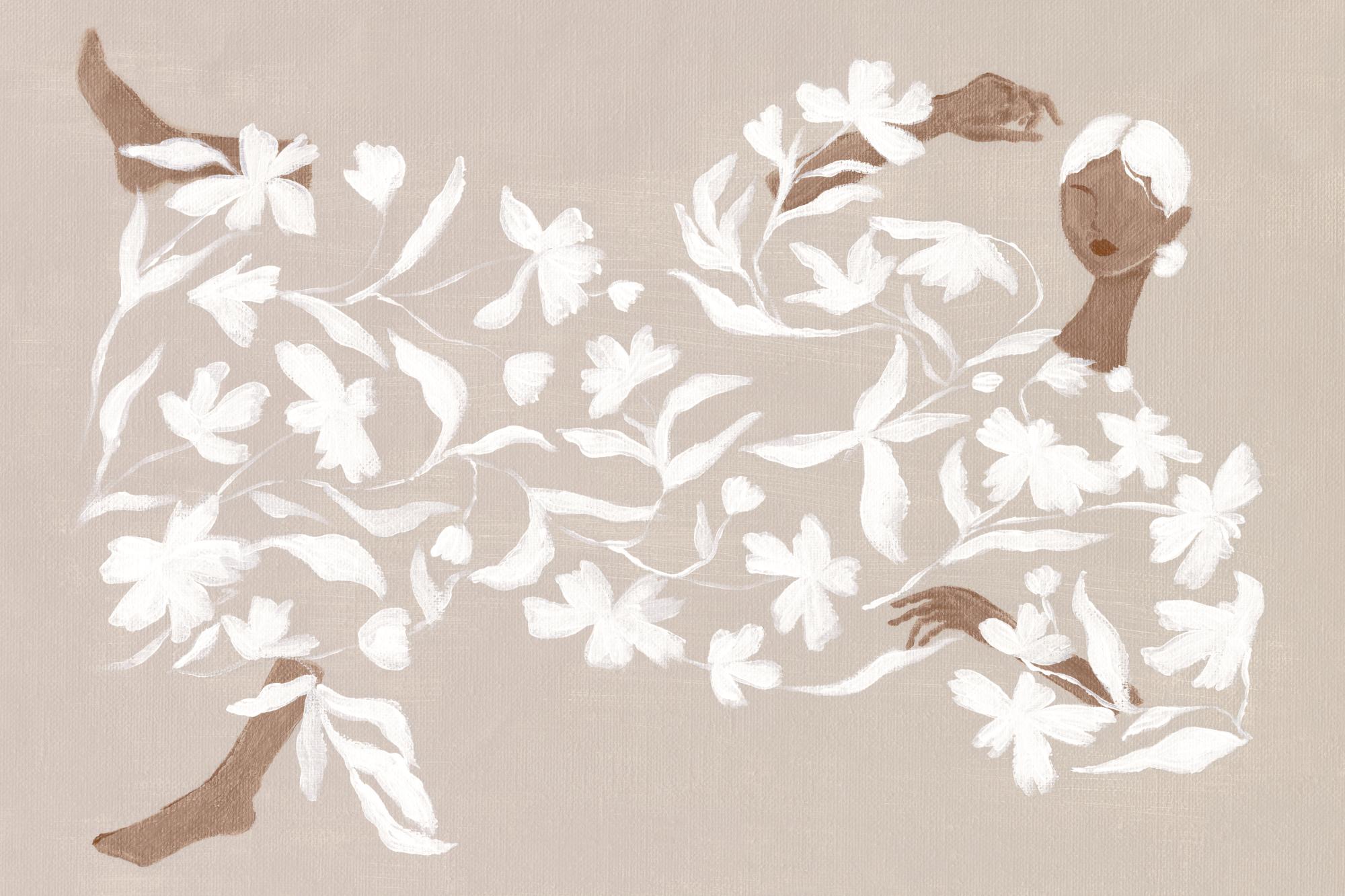 Lady in White Floral Dress Print