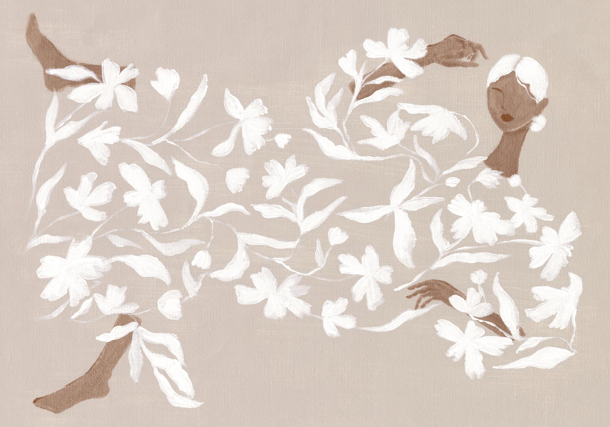 Lady in White Floral Dress Print