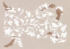 Lady in White Floral Dress Print