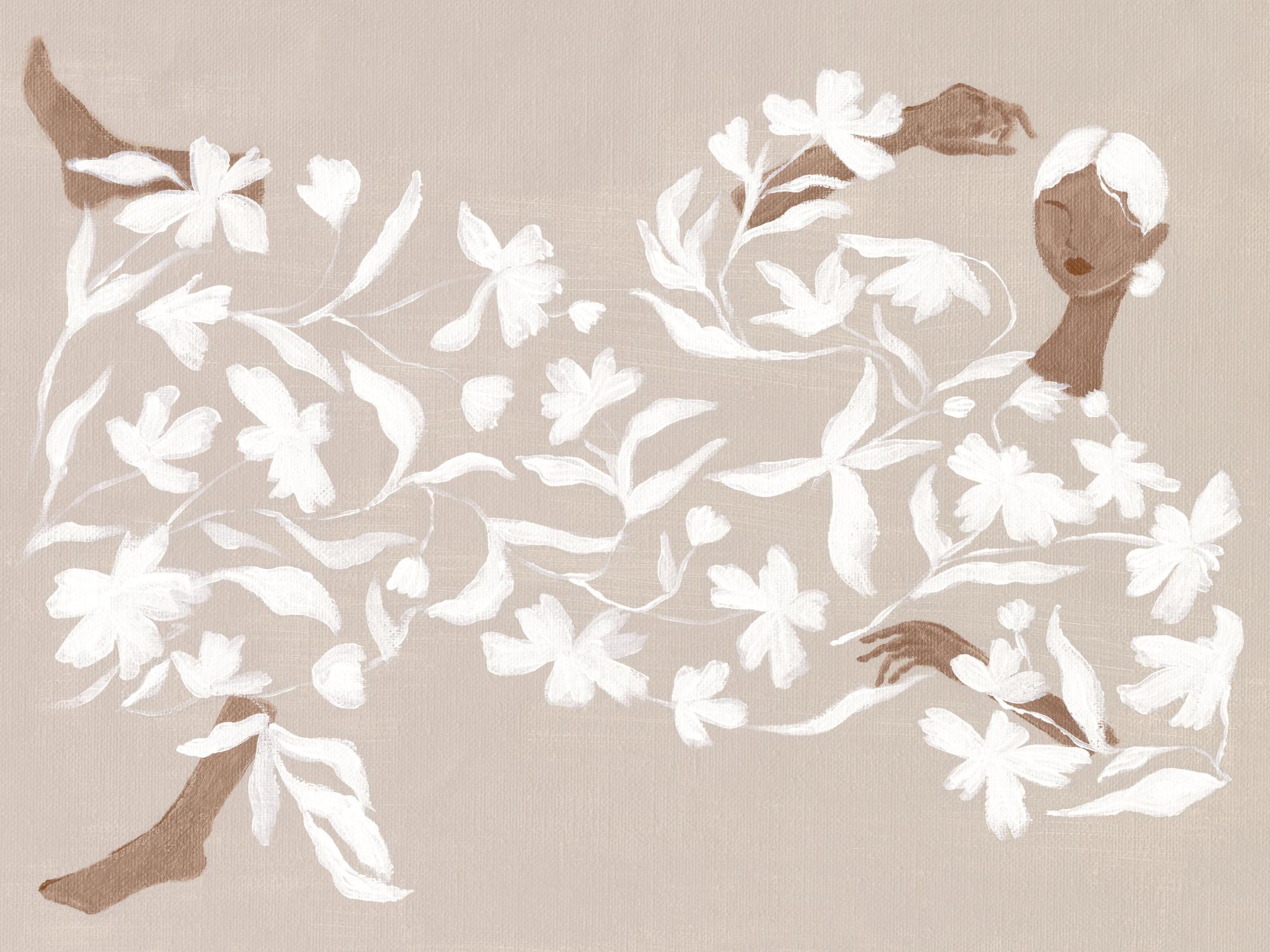 Lady in White Floral Dress Print