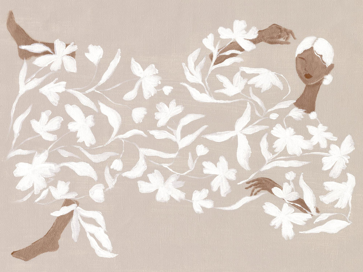 Lady in White Floral Dress Print