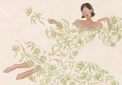 Lady in Green Floral Dress Print
