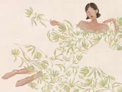 Lady in Green Floral Dress Print