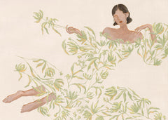 Lady in Green Floral Dress Print