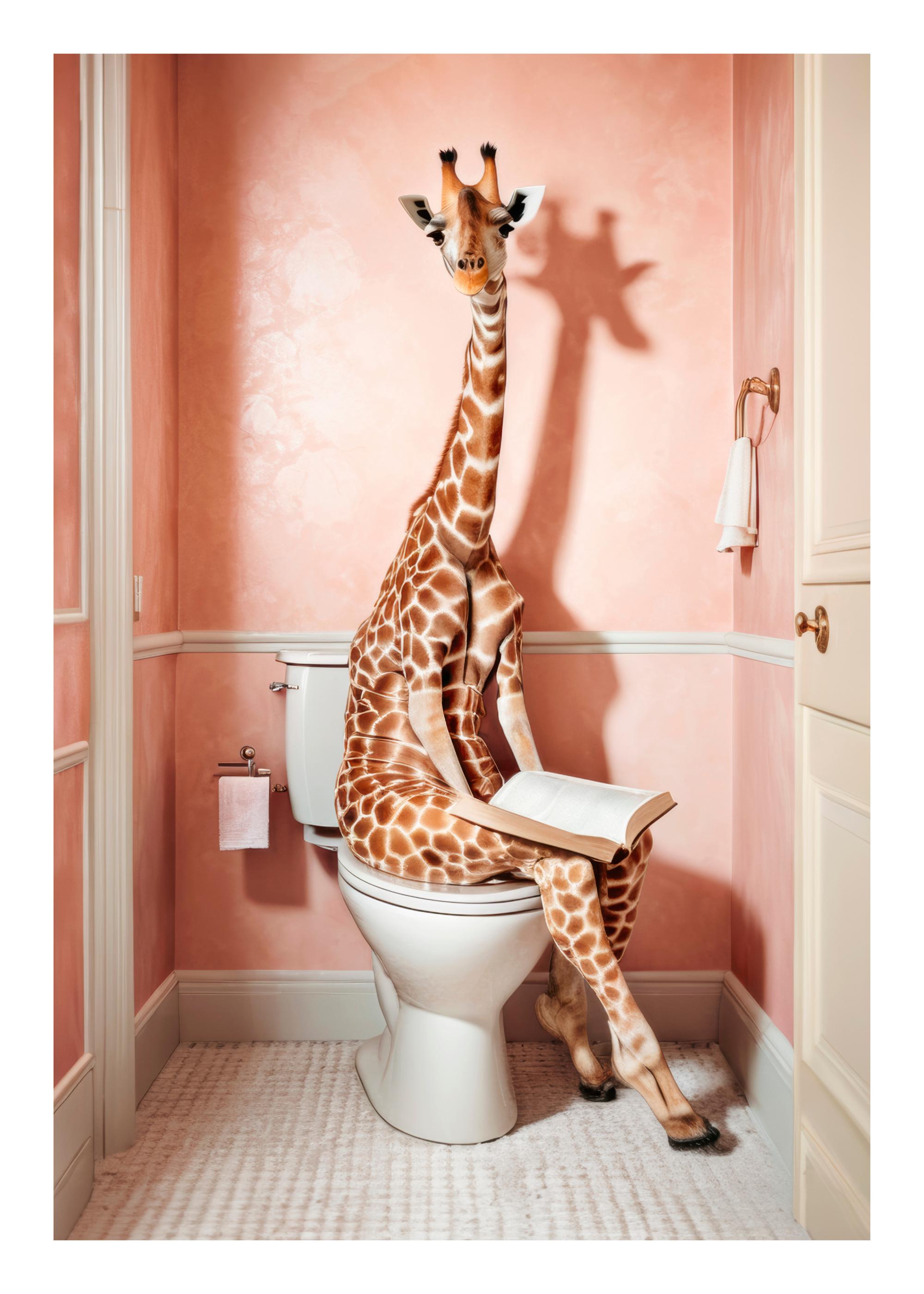 Giraffe Sitting on the Toilet Print