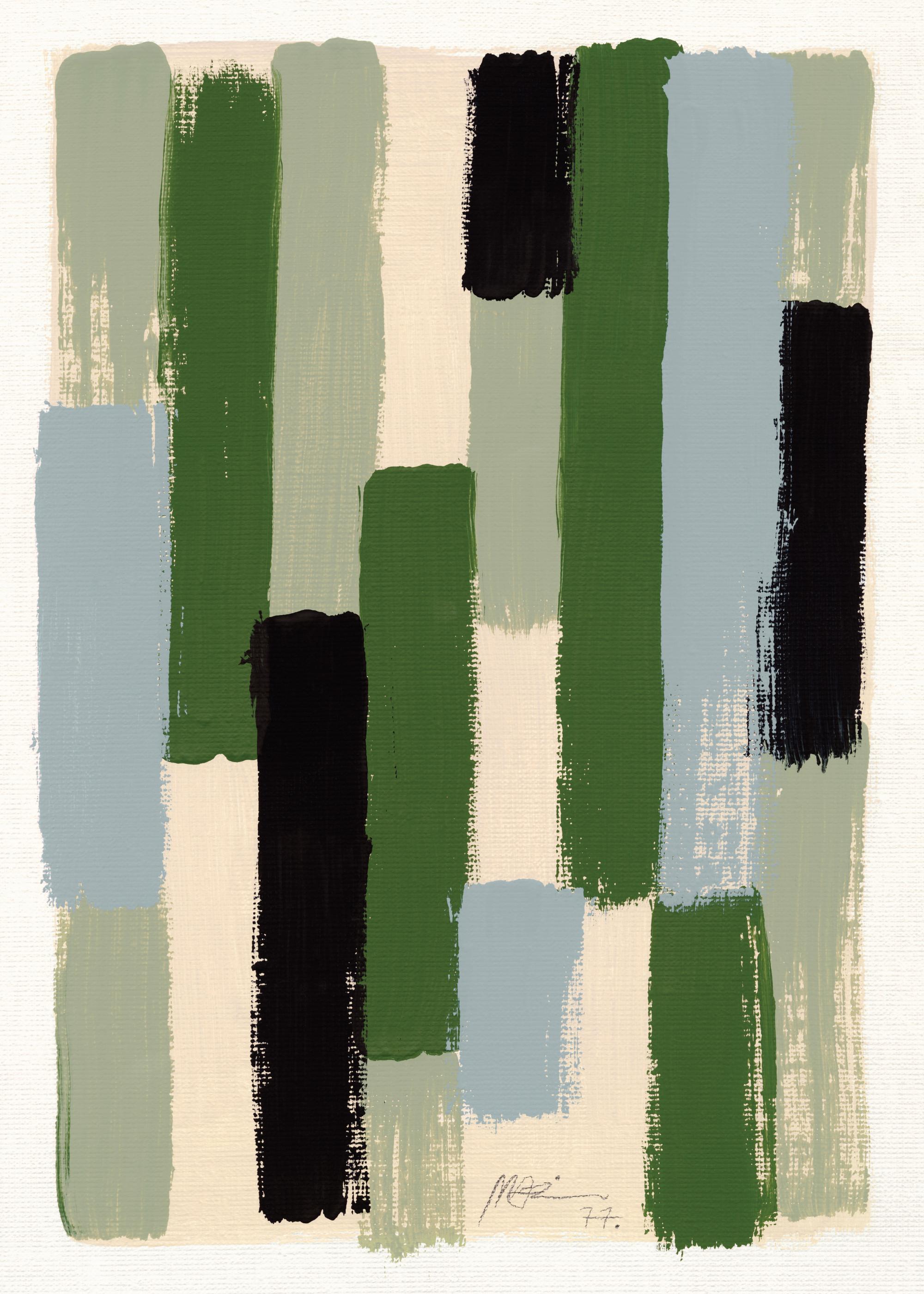 Green Brush Strokes Print