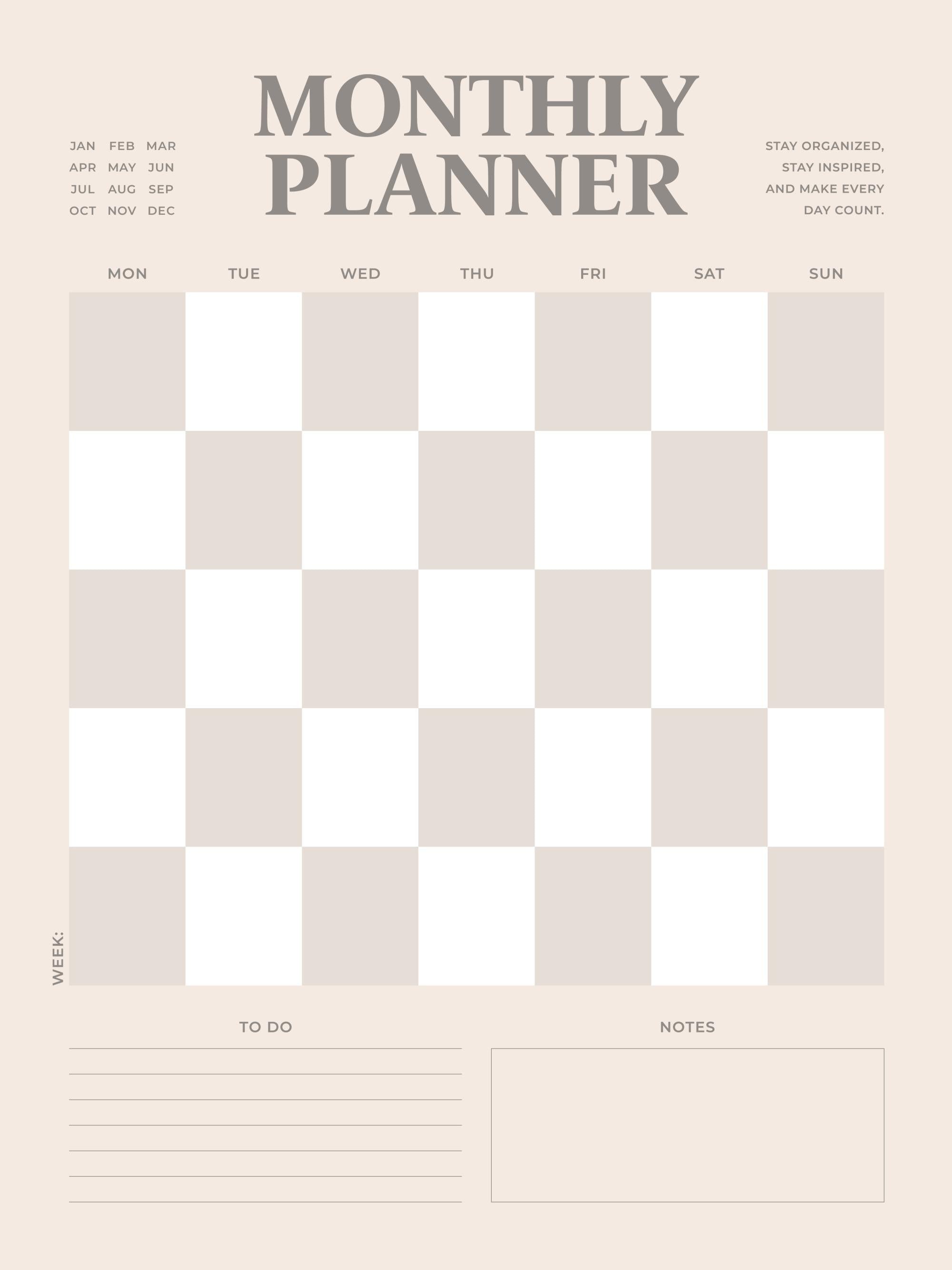 Monthly Planner Checkered Print