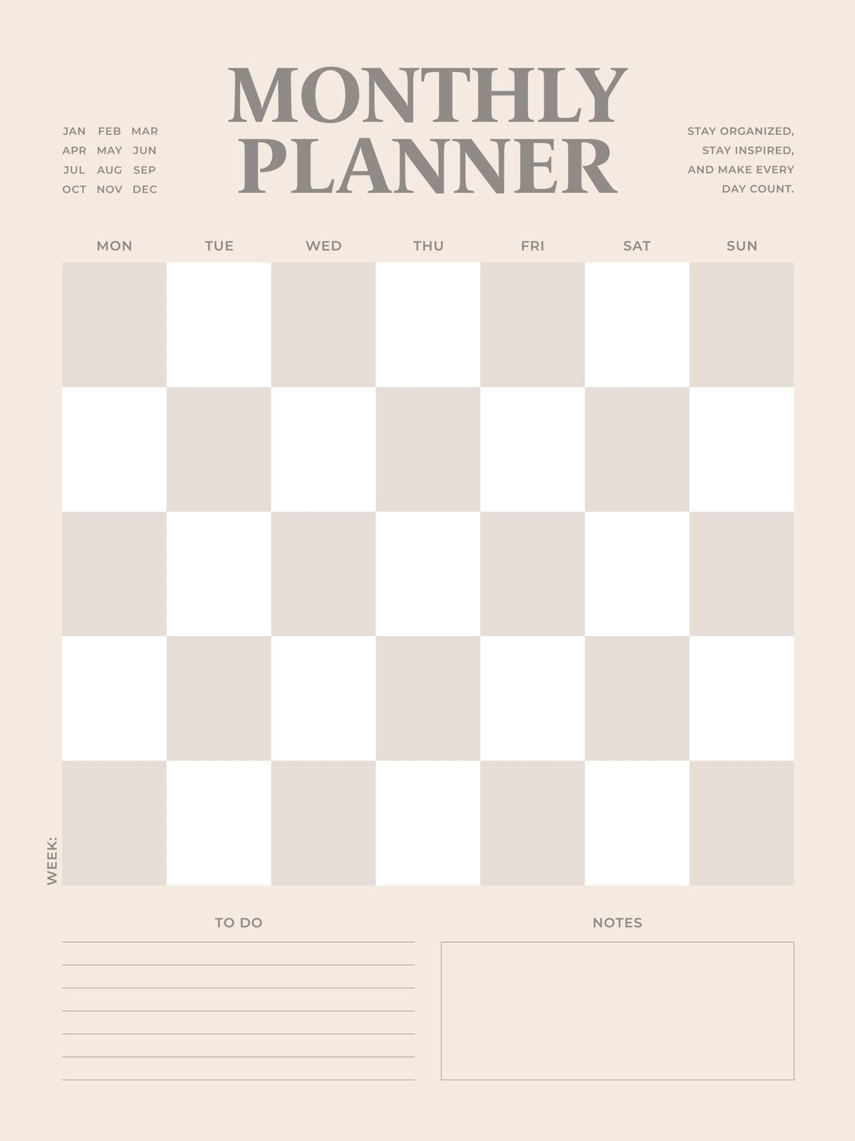 Monthly Planner Checkered Print