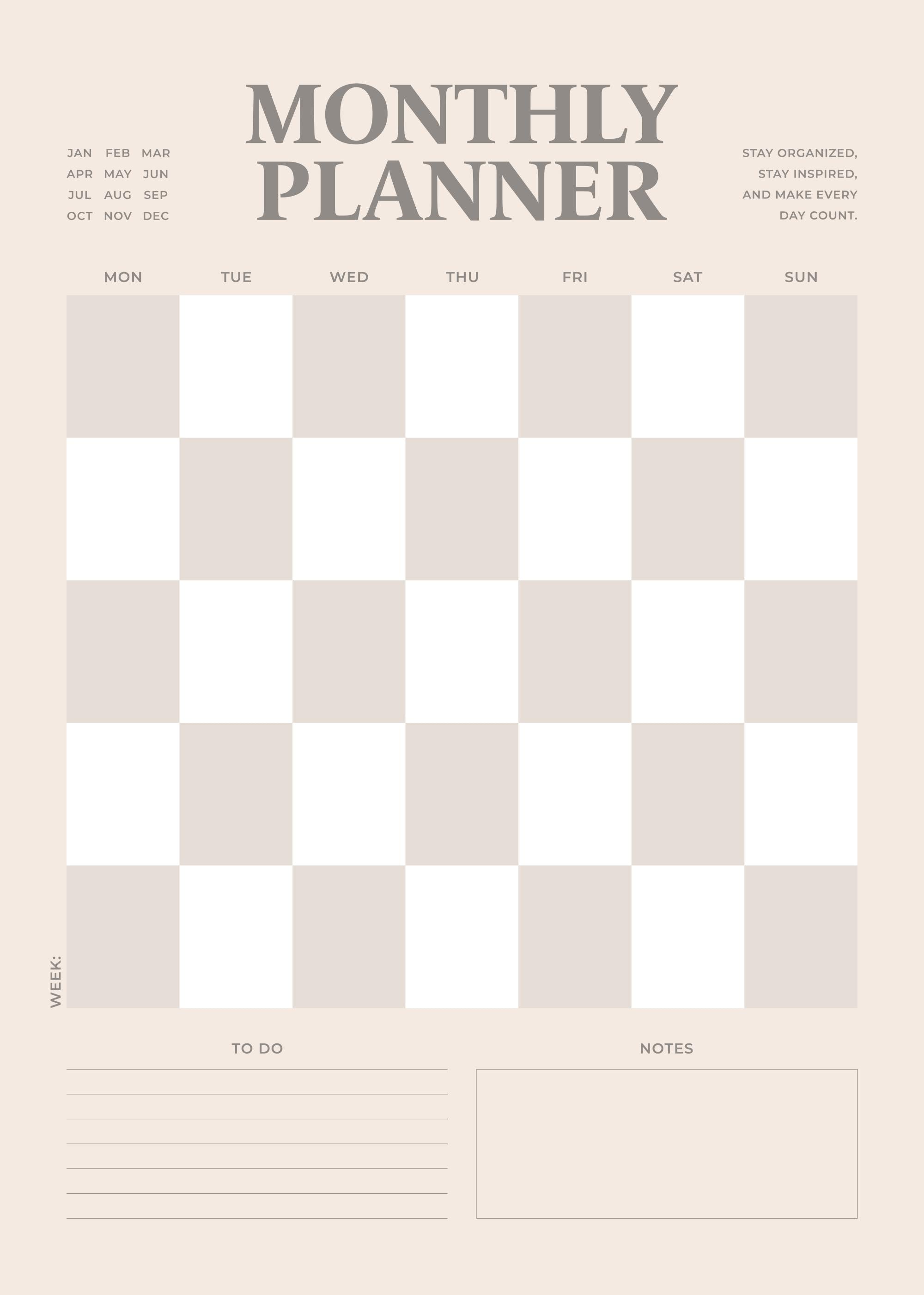 Monthly Planner Checkered Print