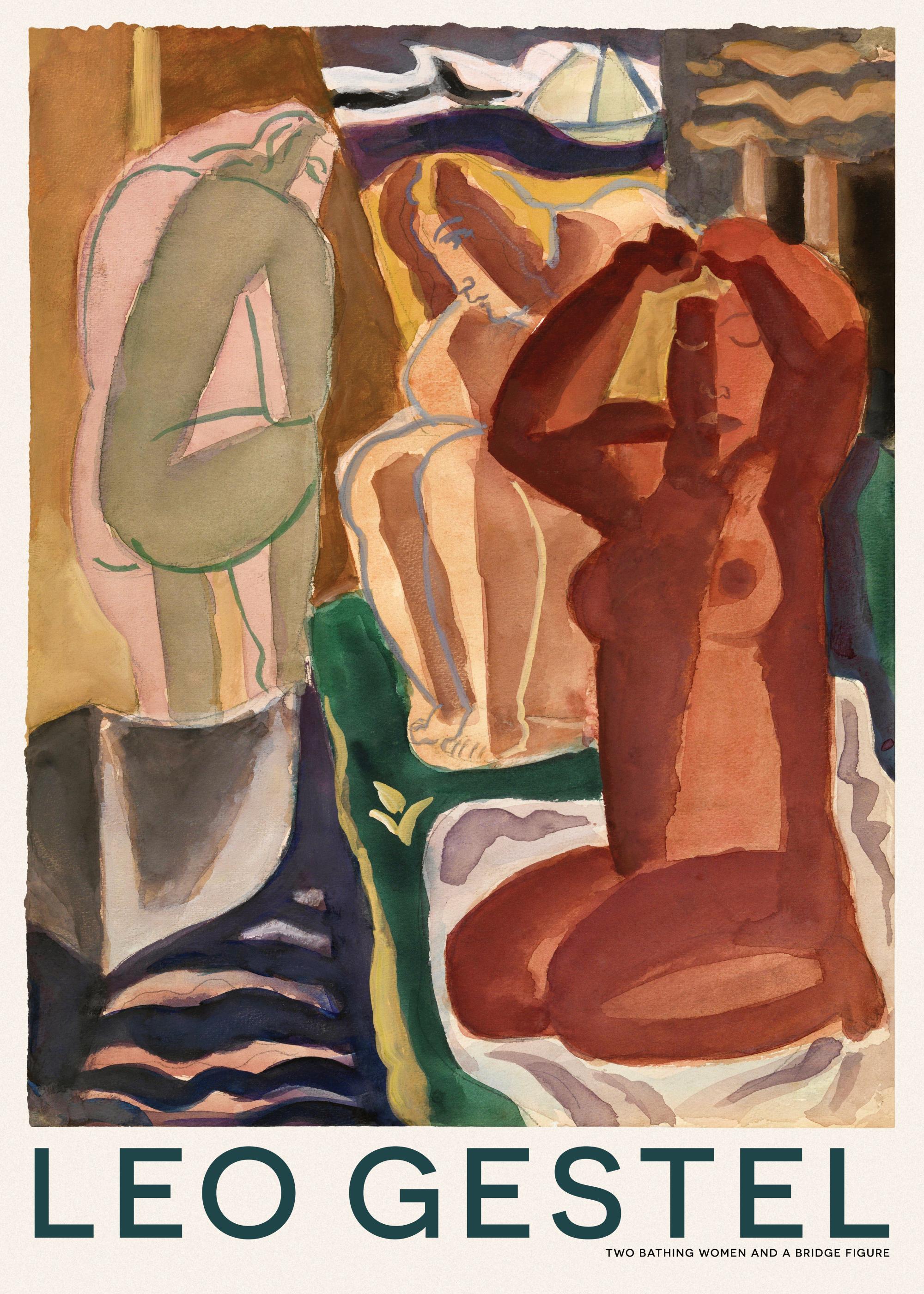 Leo Gestel - Two Bathing Women and a Bridge Figure Print
