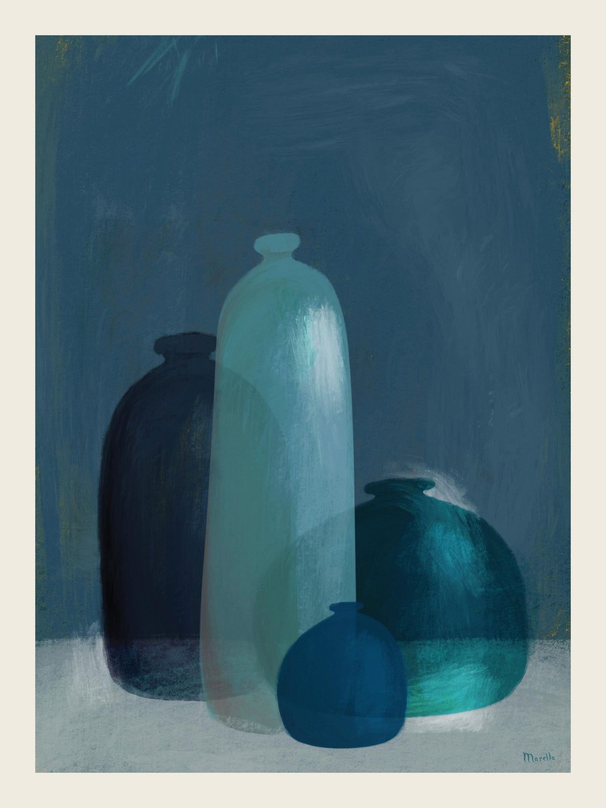 Marco Marella - Still Life with Blue Glass Vases Print
