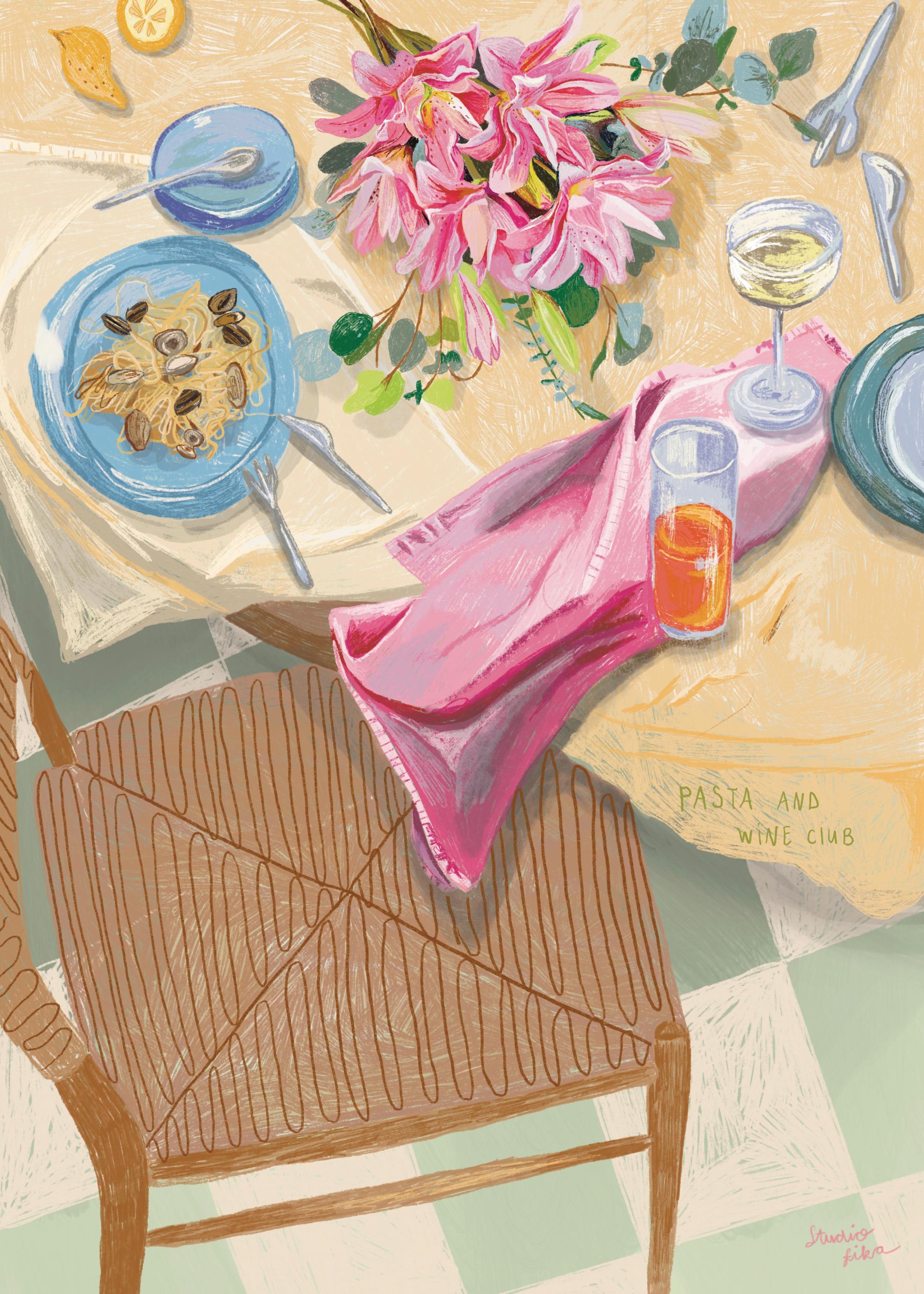 Loïs Langenberg - Pasta and Wine Club Print